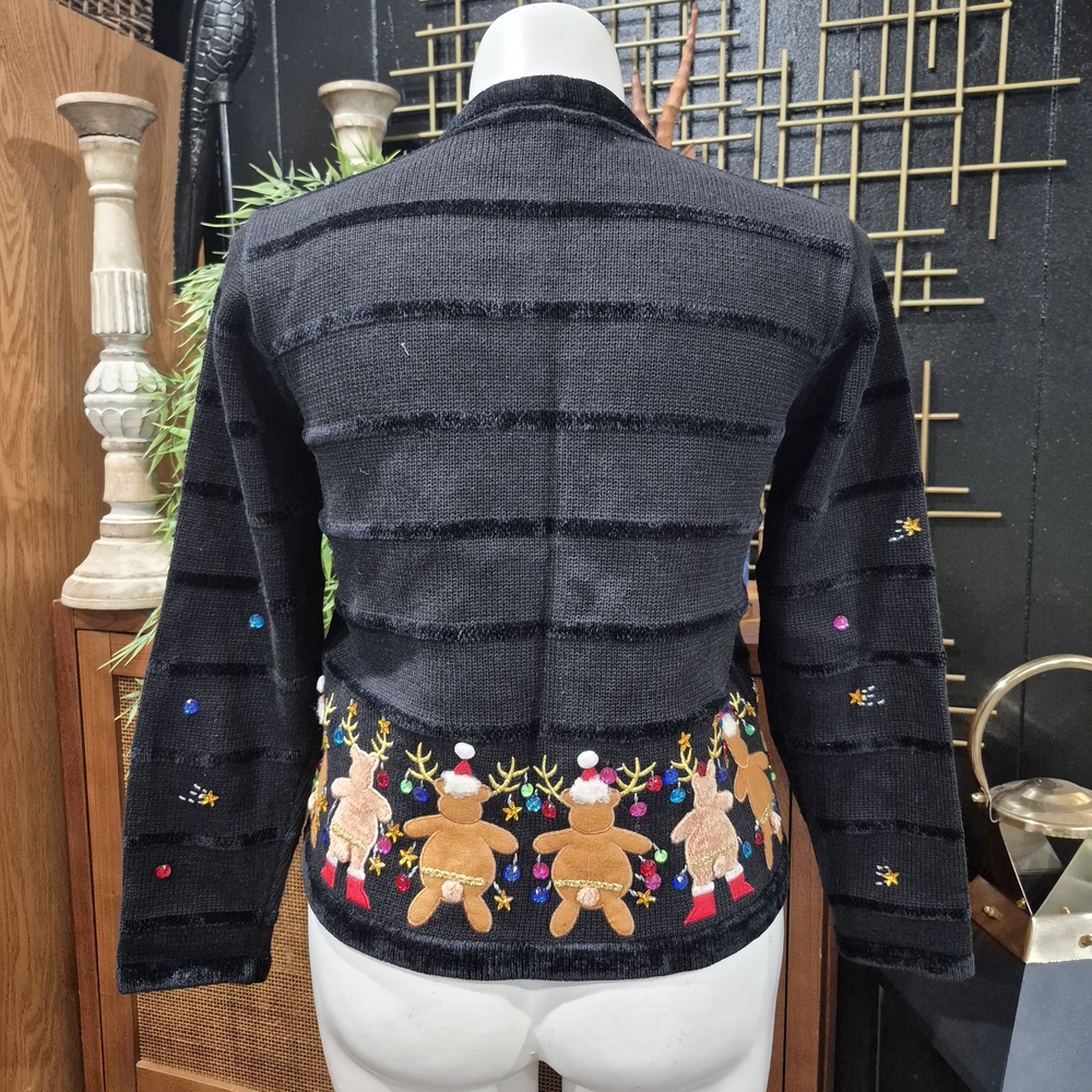 Festive Black Holiday Jacket with Embroidered Reindeer - Picture 8 of 14